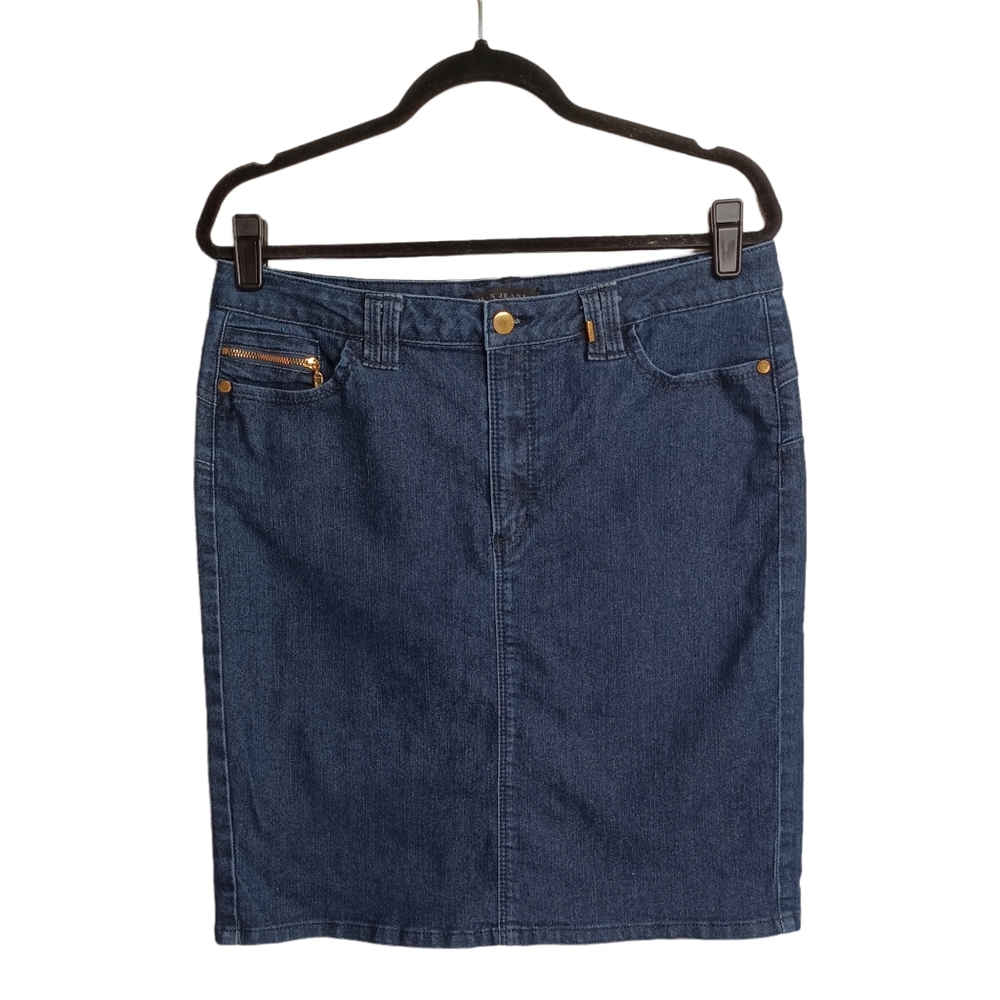 MAX JEANS Dark Medium Blue Denim Jean Pencil Skirt 10 (Medium)